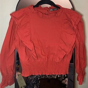 Zara Vibrant Red Ruffle Blouse